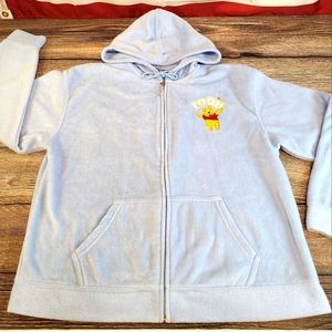 Vintage Winnie The Pooh Bear Light Blue Womens Fleece FULL ZIP UP HOODIE SZ L